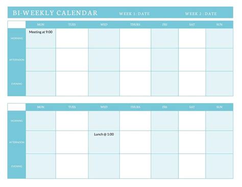 Bi Weekly Calendar Printable